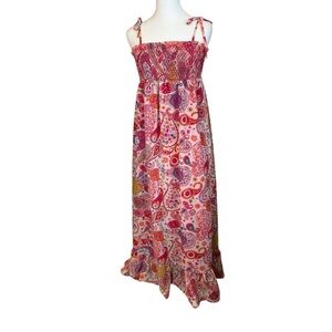 Liberty Of London Smocked Maxi Colorful Floral Paisley Maxi Dress Small Art Boho
